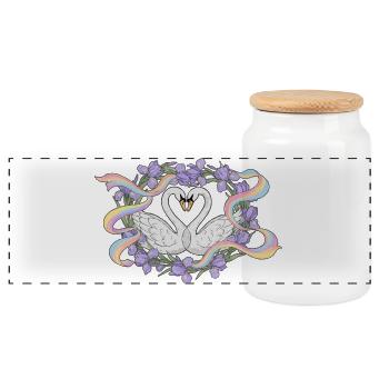 Swans love rainbow - Panoramic Cookie Jar with Wooden Lid - white - Front