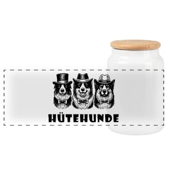 Herding Dogs – Dogs Border Collie Aussie Saying - Panoramic Cookie Jar with Wooden Lid - white - Front