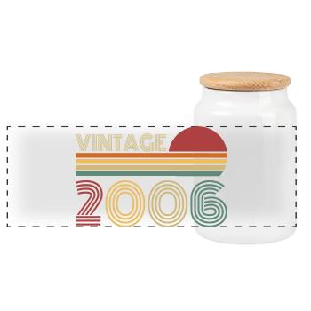 Vintage 1984 Vintage Retro Birthday Gift - Panoramic Cookie Jar with Wooden Lid - white - Front