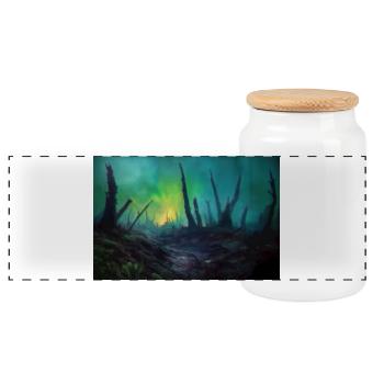 Dark fantasy illustration - Panoramic Cookie Jar with Wooden Lid - white - Front