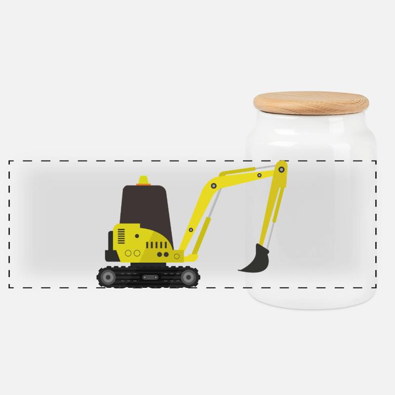 Bagger - Panorama Keksdose mit Holzdeckel - Weiß