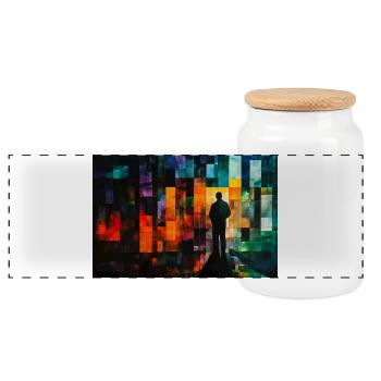 Color Mosaic Shadow Path - Panoramic Cookie Jar with Wooden Lid - white - Front