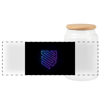 Neon Geometry Logo Gradient - Panoramic Cookie Jar with Wooden Lid - white - Front