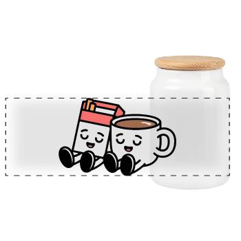 Coffee and Cigarettes  - Funny Balkan Breakfast - Panoramic Cookie Jar with Wooden Lid - white - Front