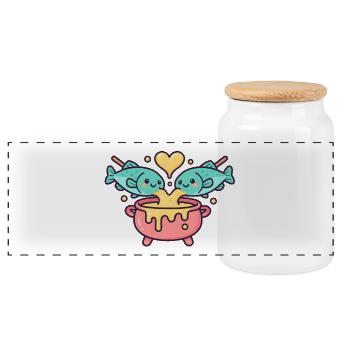 Heart Fish in Kawaii Jar - Panoramic Cookie Jar with Wooden Lid - white - Front
