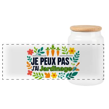 Je peux pas j'ai Jardinage - Boîte à biscuits avec couvercle en bois - blanc - Devant