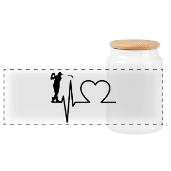 Golf EKG Herzschlag – Golfer Herzlinie - Panorama Keksdose mit Holzdeckel - Weiß - Vorne