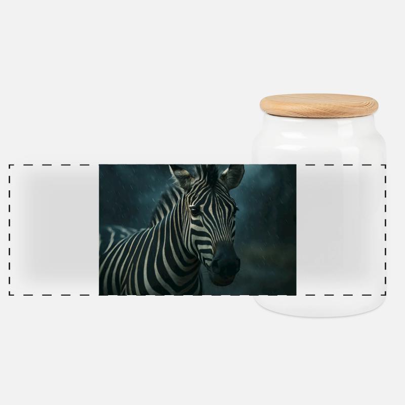 Zebra in the rainy night - Panoramic Cookie Jar with Wooden Lid - white