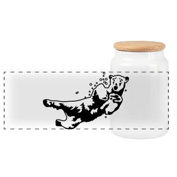 polar bear - Panoramic Cookie Jar with Wooden Lid - white - Front