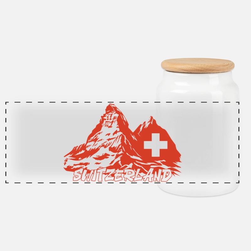 Switzerland-Wintersport-Ski-Berge - Panorama Keksdose mit Holzdeckel - Weiß