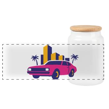 Retro Neon Skyline Limousine - Panoramic Cookie Jar with Wooden Lid - white - Front