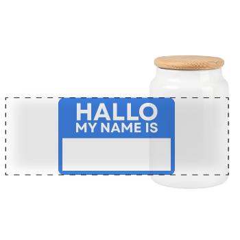 Bonjour Nom Bleu Badge - Boîte à biscuits avec couvercle en bois - blanc - Devant