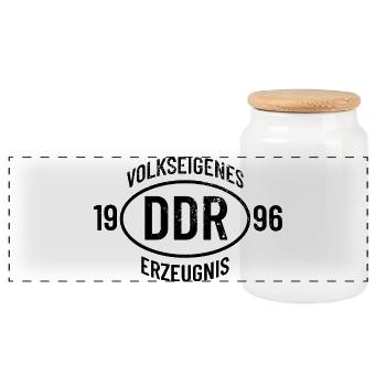 DDR Geburtstag Shirt, Hoodie, Tasse Jahrgang 1996 - Panorama Keksdose mit Holzdeckel - Weiß - Vorne