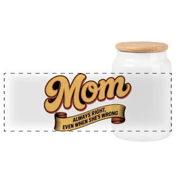 Moms always right - Mothers day gift - Panoramic Cookie Jar with Wooden Lid - white - Front