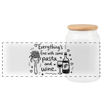 Tout va bien avec un peu de pâtes et de vin - Boîte à biscuits avec couvercle en bois - blanc - Devant