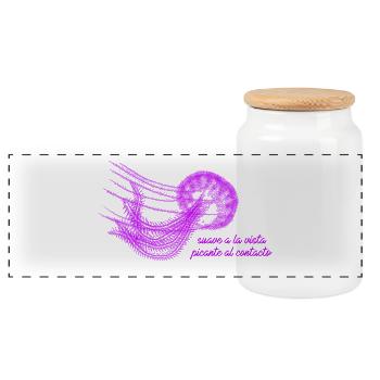 Méduses - douces à l’œil et épicées au toucher - Boîte à biscuits avec couvercle en bois - blanc - Devant