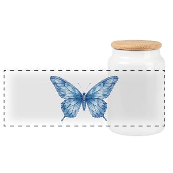 Blue Geometric Butterfly - Panoramic Cookie Jar with Wooden Lid - white - Front