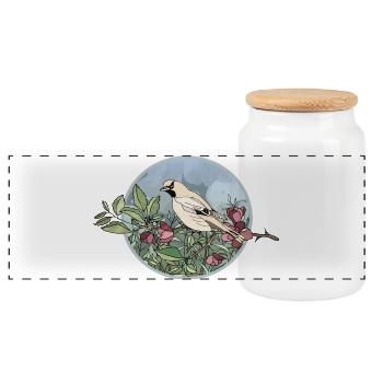 Colorful bird - Panoramic Cookie Jar with Wooden Lid - white - Front