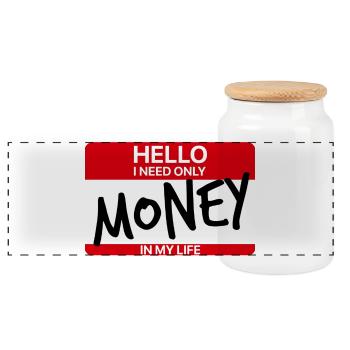 HALLO, ICH BRAUCHE NUR GELD - Panorama Keksdose mit Holzdeckel - Weiß - Vorne