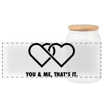 Linked Hearts Valentine - You And Me Black - Panoramic Cookie Jar with Wooden Lid - white - Front