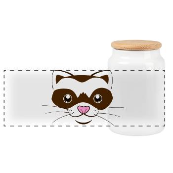Cute Ferret Face Graphic Funny Weasel Costume - Panoramic Cookie Jar with Wooden Lid - white - Front