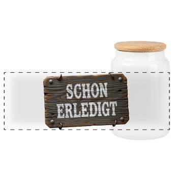 Already done – rustic workshop sign - Panoramic Cookie Jar with Wooden Lid - white - Front