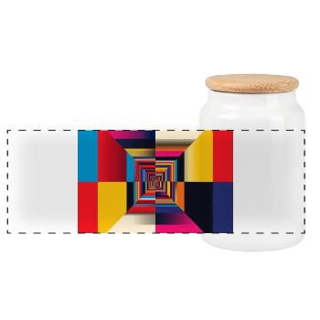 Geometric Tunnel Rainbow - Panoramic Cookie Jar with Wooden Lid - white - Front