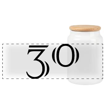 30. 30 JAHRE. 30-JÄHRIGES JUBILÄUM. 30-JÄHRIGES JUBILÄUM. - Panorama Keksdose mit Holzdeckel - Weiß - Vorne