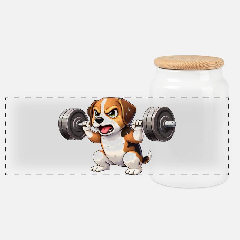 Entraînement Beagle Entraînement de bodybuilding avec barre - Boîte à biscuits avec couvercle en bois - blanc