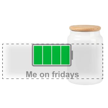 Full Battery Fridays - Panoramic Cookie Jar with Wooden Lid - white - Front