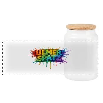 UlmerSpatz Regenbogen - Panorama Keksdose mit Holzdeckel - Weiß - Vorne