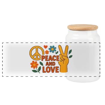 Paix et Amour Floral Rétro - Boîte à biscuits avec couvercle en bois - blanc - Devant