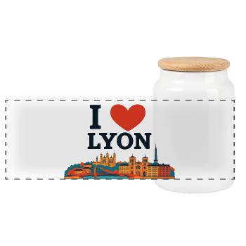 I Love Lyon – Bunte Skyline - Panorama Keksdose mit Holzdeckel - Weiß - Vorne