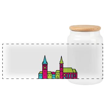 Wels City Skyline Lederer Tower Modern Line Art - Panoramic Cookie Jar with Wooden Lid - white - Front