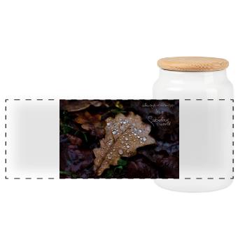 fabiolous world Autumn Leaf - Panoramic Cookie Jar with Wooden Lid - white - Front