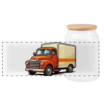 Truck Delivery Truck Illustration - Panoramic Cookie Jar with Wooden Lid - white - Front