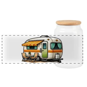 La magie du camping rétro - Boîte à biscuits avec couvercle en bois - blanc - Devant
