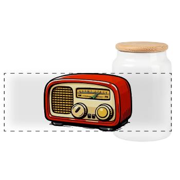 Red retro radio illustration - Panoramic Cookie Jar with Wooden Lid - white - Front