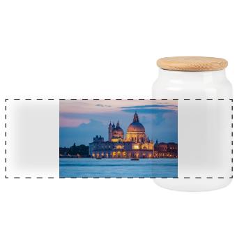 Santa Maria della Salute in Venice in the evening - Panoramic Cookie Jar with Wooden Lid - white - Front