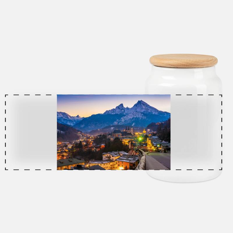 Berchtesgaden mit Watzmann - Panorama Keksdose mit Holzdeckel - Weiß