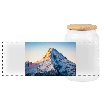 Watzmann au lever du soleil - Boîte à biscuits avec couvercle en bois - blanc - Devant