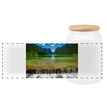Lac Dobbiaco dans les Dolomites - Boîte à biscuits avec couvercle en bois - blanc - Devant