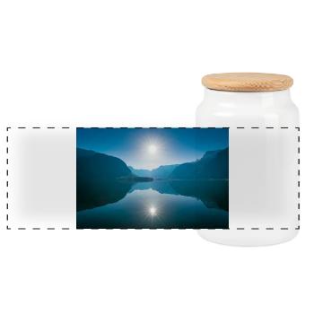 Lac de montagne reflétant le lac Hallstatt - Boîte à biscuits avec couvercle en bois - blanc - Devant