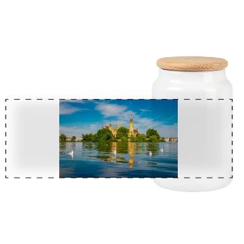 Le château de Schwerin en été - Boîte à biscuits avec couvercle en bois - blanc - Devant