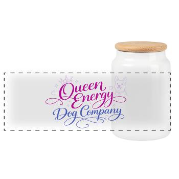 Queen Energy, Dog Company - Panoramic Cookie Jar with Wooden Lid - white - Front