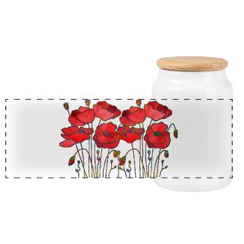 Flowers - Panoramic Cookie Jar with Wooden Lid - white - Front