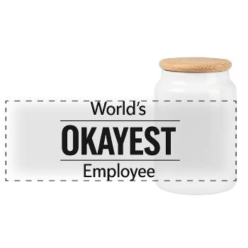 World's okayest employee Arbeitskollege Kollegen - Panorama Keksdose mit Holzdeckel - Weiß - Vorne
