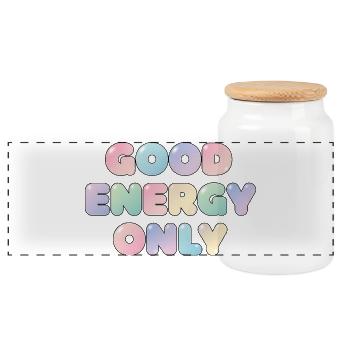 Good Energy Only Pastell Design - Panorama Keksdose mit Holzdeckel - Weiß - Vorne