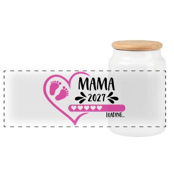 Mama 2027 loading Herz Version Mädchen pink - Panorama Keksdose mit Holzdeckel - Weiß - Vorne