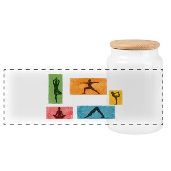 Grunge Yoga Silhouettes Color Block - Panoramic Cookie Jar with Wooden Lid - white - Front
